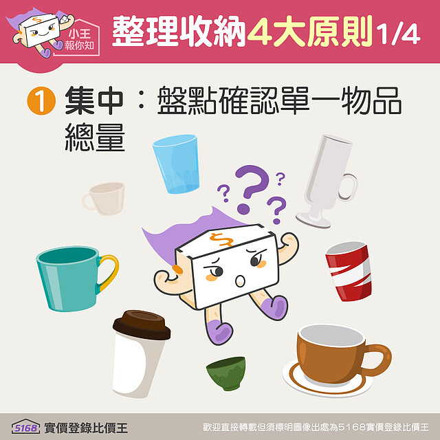 整理收納四大原則:集中盤點確認單一物品總量 5168實價登錄比價王